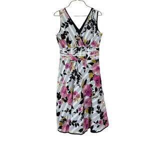 Fashion Bug‎ Y2K VTG Sheer Overlay Stripe Floral V neck wrap knee length dress 6